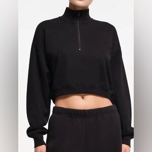 Skims Cotton Fleece Zip Pullover Sweatshirt NWT Suze am Onyx Black *super rare